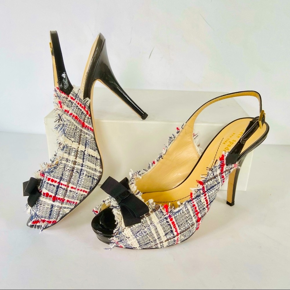 Kate Spade black white tweed heels 8